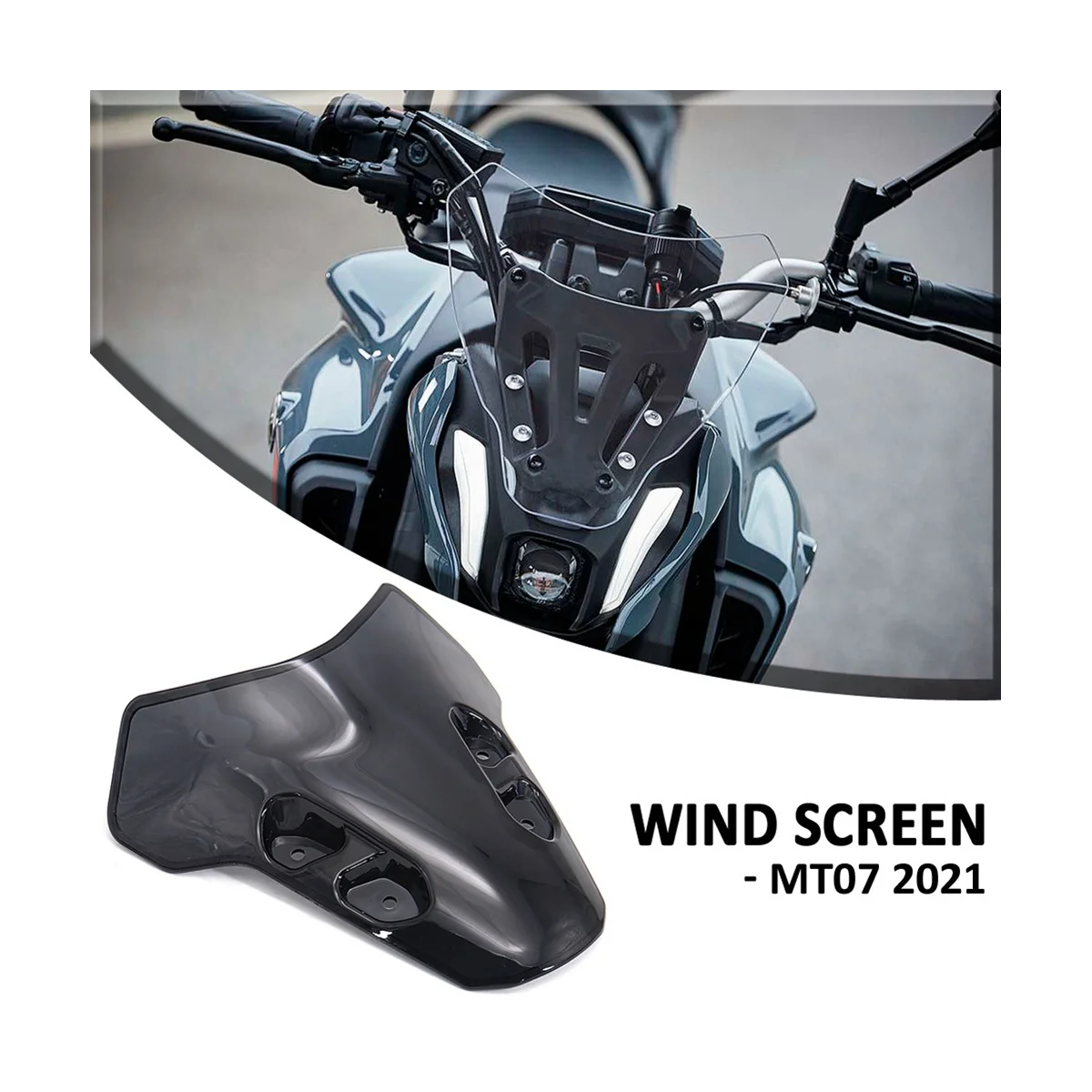 

Motorcycle Windshield Deflectors Wind Shield Screen Protector for Yamaha MT07 MT-07 2021 2022(Smoked Black)