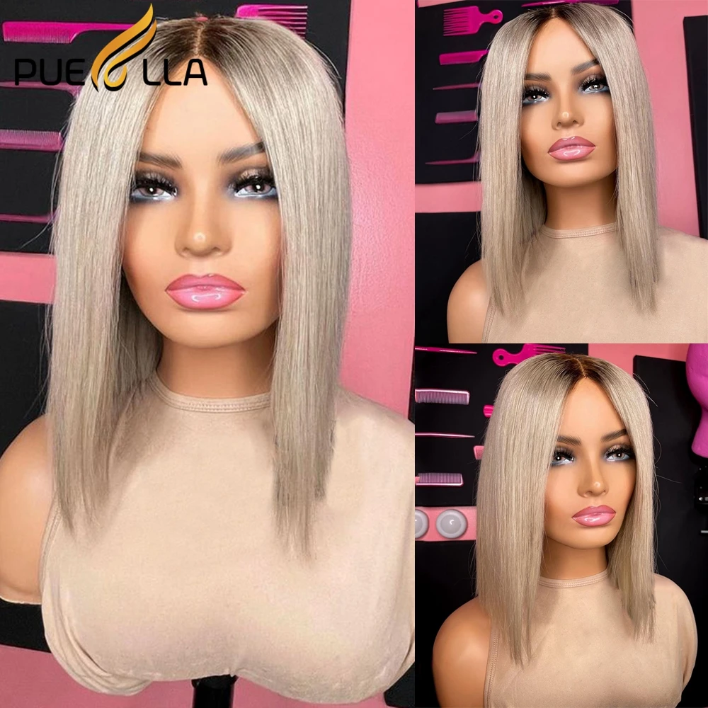 

Ash Blonde Short Remy Human Hiar Bob 13X6 Lace Front Wig Transparent Ombre Colored Grey Pixie Cut 4X4 Closure Wigs For Women