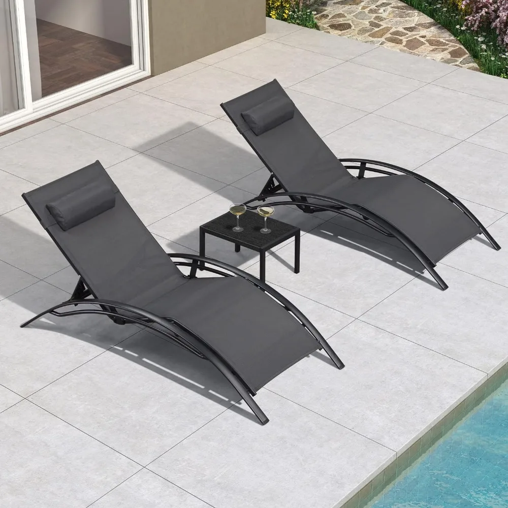 

Oversized Chaise Lounge Chair Set with Side Table Pool Adjustable Recliner f or Grey Outside Beach Outdoor Chairs