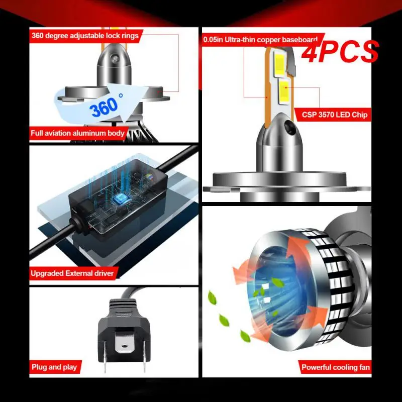 4PCS Led Bulb H4 Superbright Self-heat Dissipation Plug&play For Car Car Accessories Fog Light Bulbs Led Car Headlight
4PCS Led Bulb H4 Superbright Self-heat Dissipation Plug&play For Car Car Accessories Fog Light Bulbs Led Car Headlight