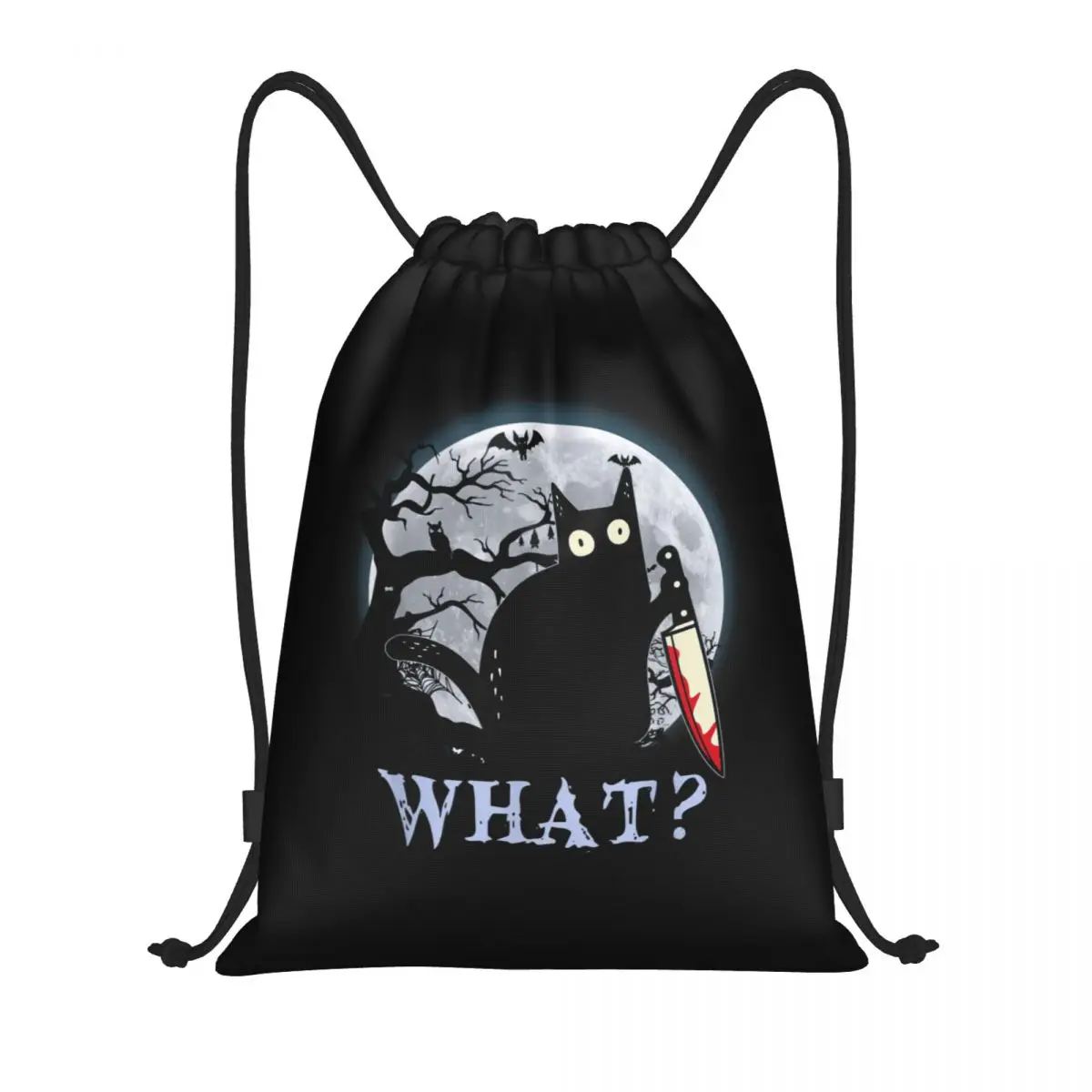 

Funny Cat What Murderous Black Cat With Knife Drawstring Bag Women Men Portable Sports Gym Sackpack Halloween Shopping Backpacks