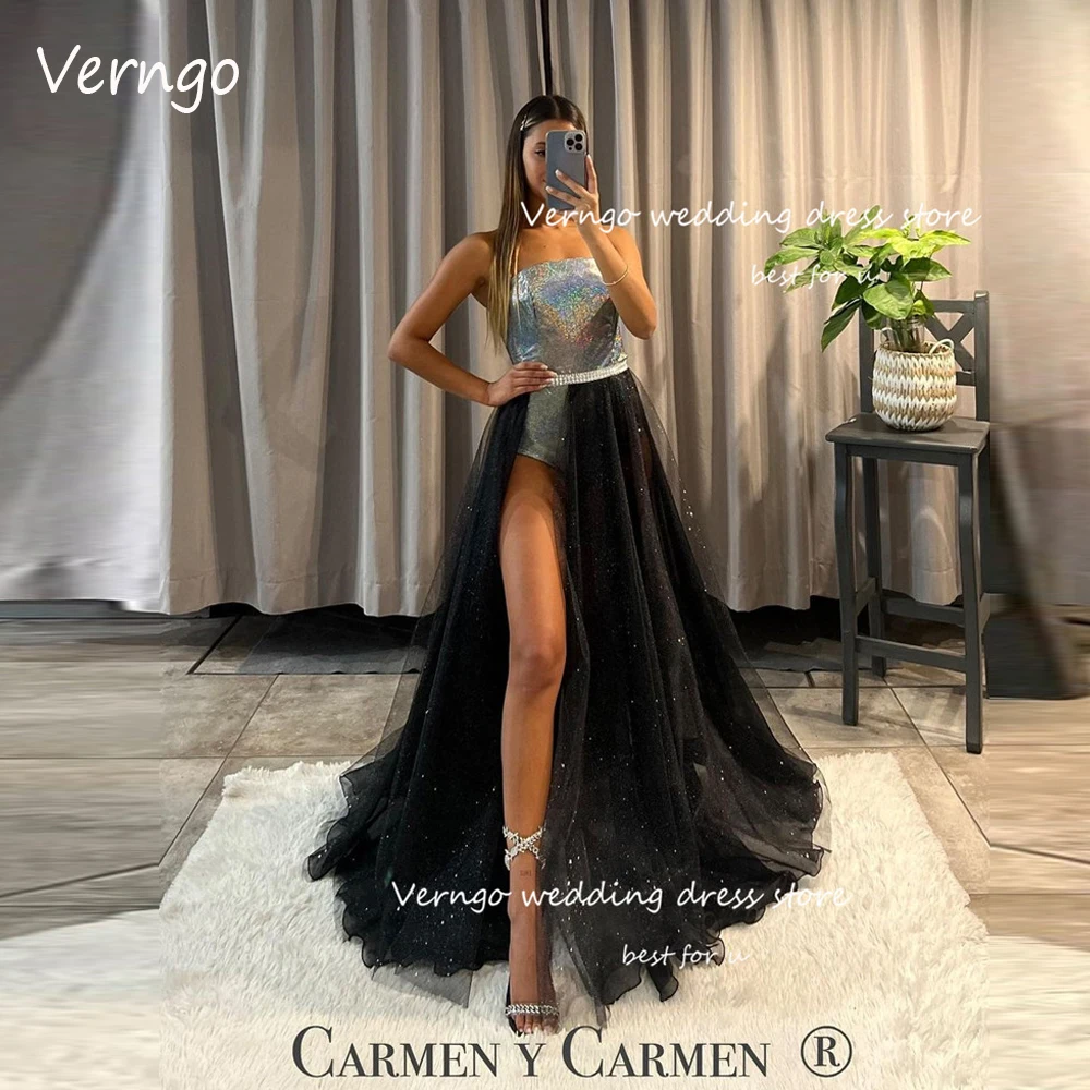 

Verngo 2023 Новые блестящие черные платья для выпускного вечера с короткими брюками без бретелек нарукавники арабские вечерние платья для торжественных случаев