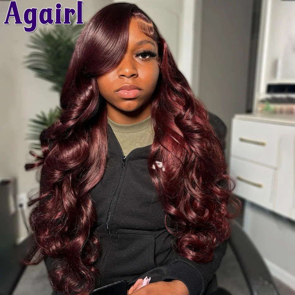 

34Inch Dark Red 99J 13x6 13X4 Lace Front Body Wave Human Hair Wig 200% Transparent 5x5 Glueless Lace Closure Wig For Black Women