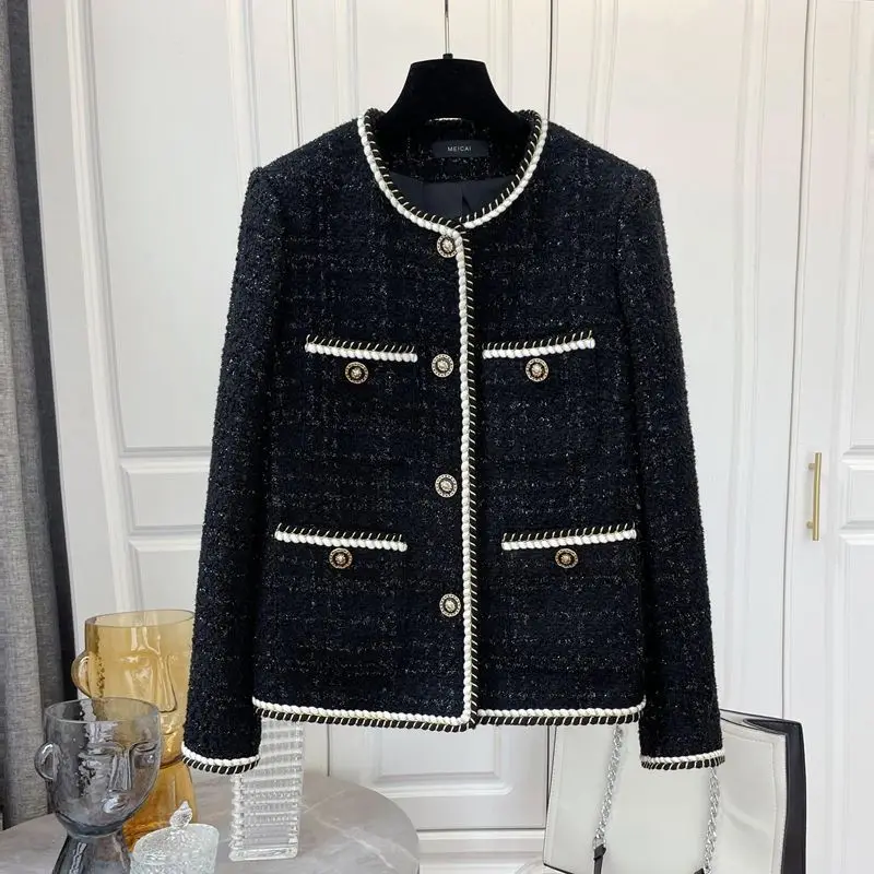 

2023 Small Fragrant Coat Women's Fall Winter Plus-size Jackets Design Sense Niche Loose Overcoat Versatile Tweed Top Outwear