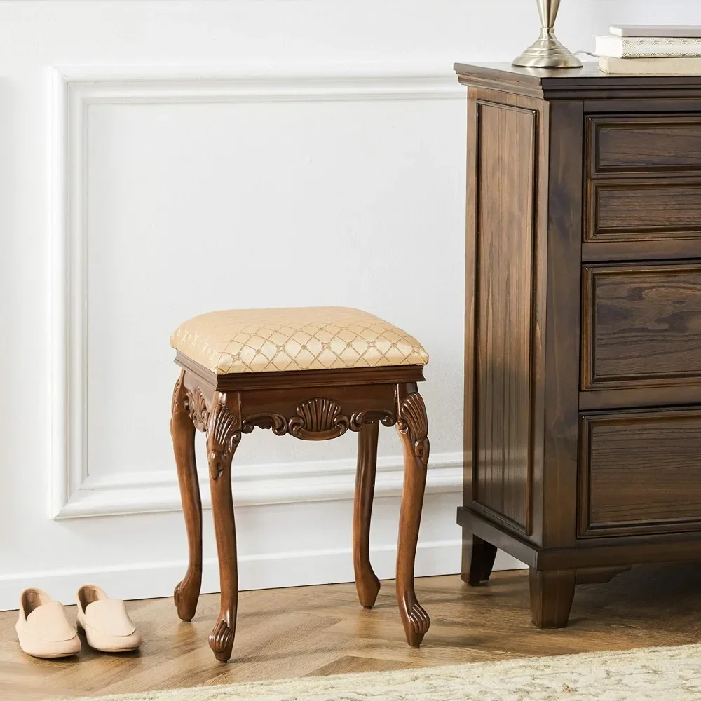 Living room luxury elegant wooden dressing stool upholstered seat ottoman, walnut, free shipping 
Living room luxury elegant wooden dressing stool upholstered seat ottoman, walnut, free shipping