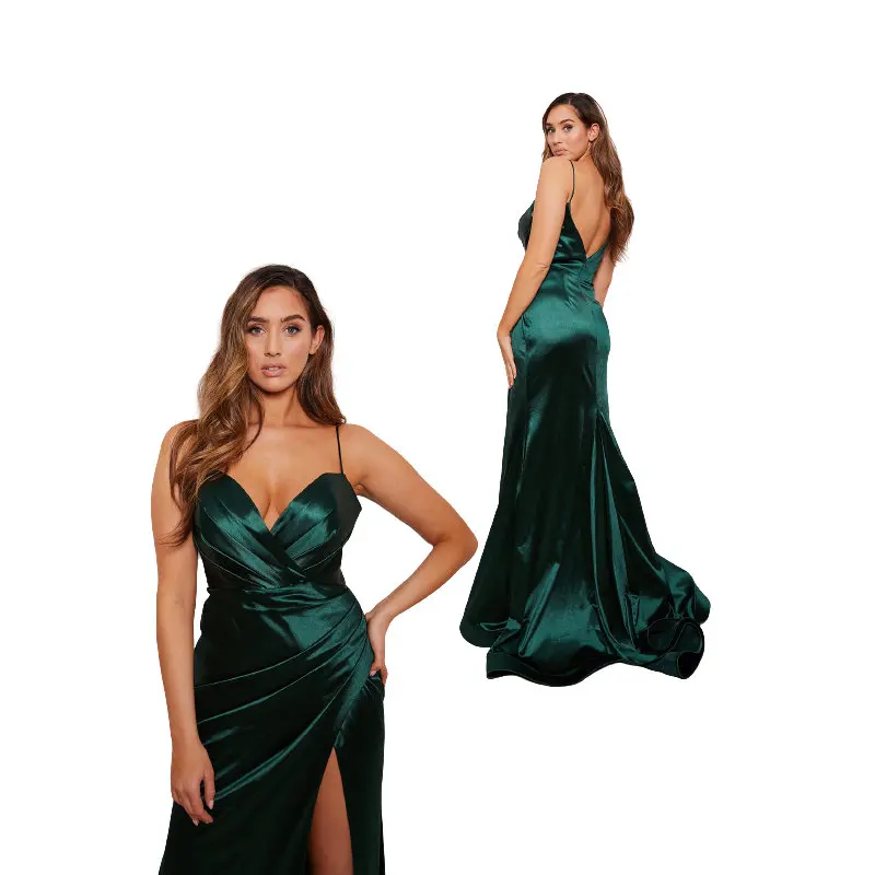 

2024 New Green Satin Evening Gown SH-049