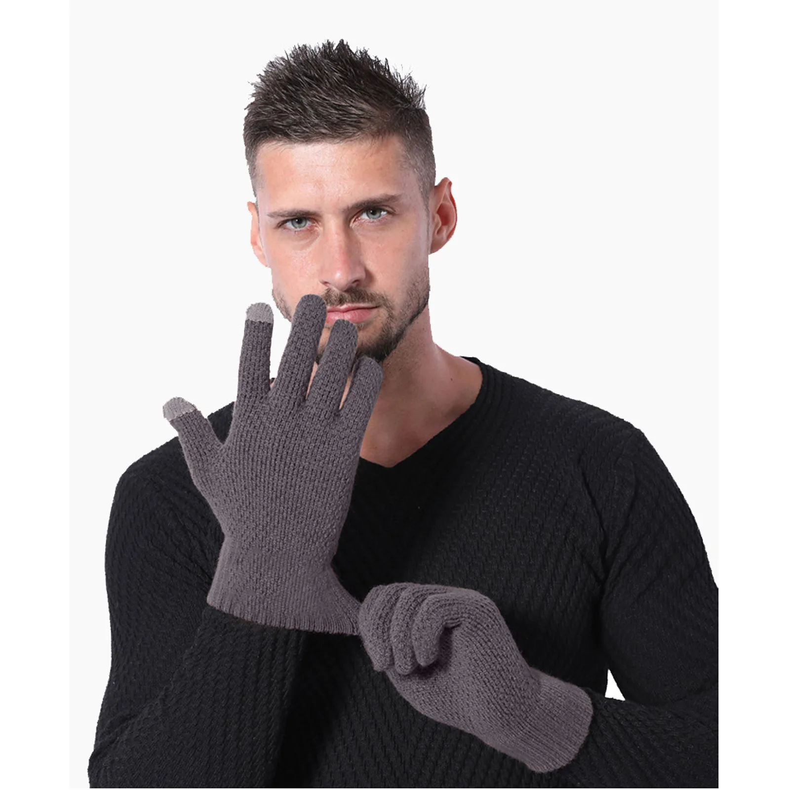 

Winter Touch Screen Gloves Women Men Warm Stretch Knit Mittens Imitation Wool Full Finger Guantes Female Crochet Thicken