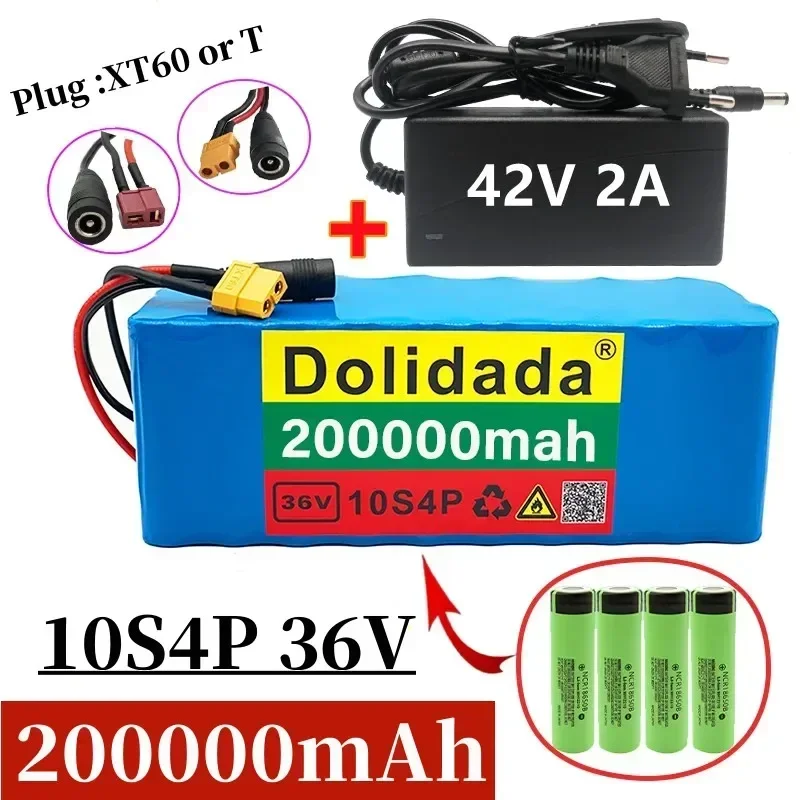 

NEW 36V 10S4P 200Ah Lithium Battery Large Capacity for Electric Bike and Scooter with BMS XT60 Plug/T-plug and Charger Included