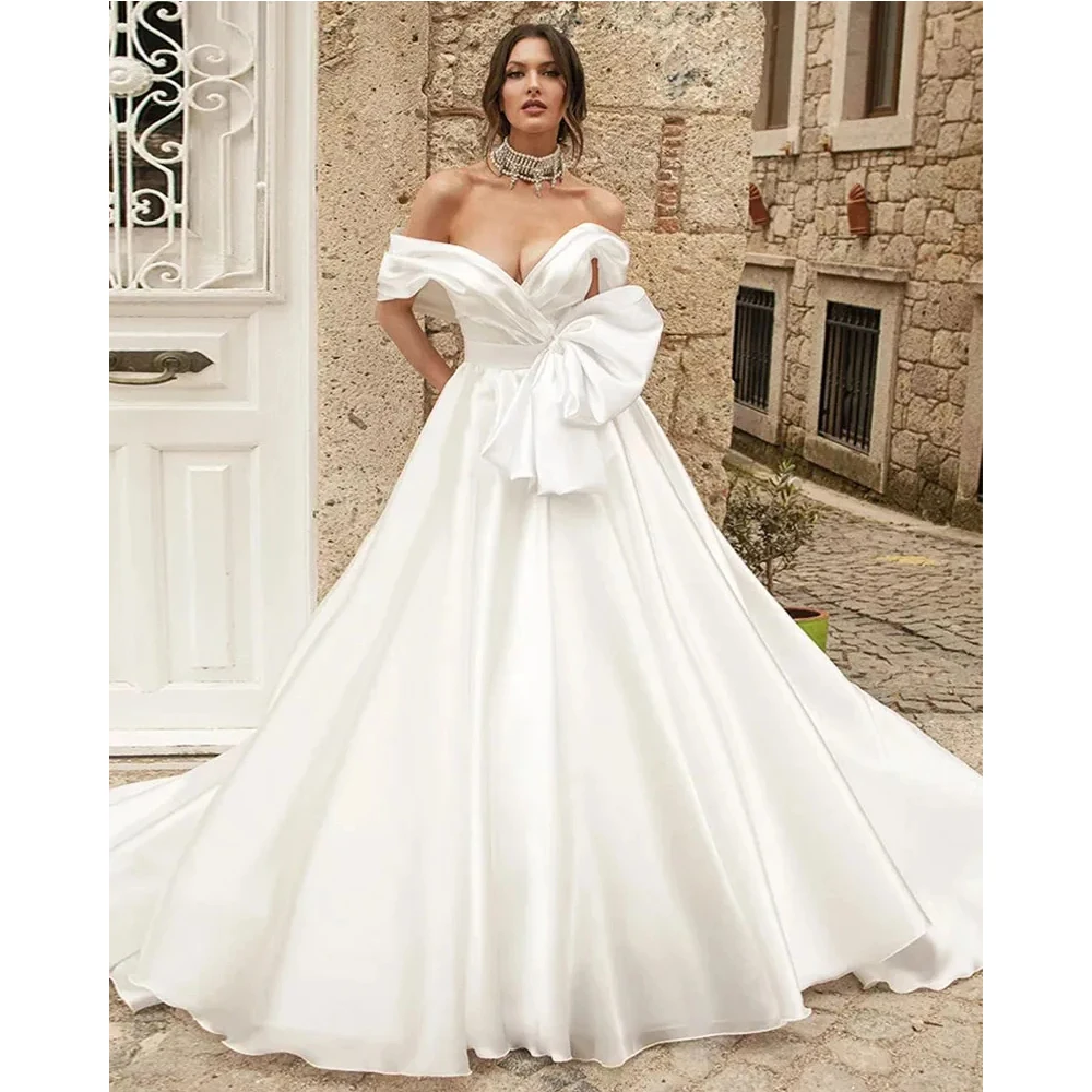 

Organza Ball Gown Wedding Dress Off the Shoulder Vestido De Noiva V-Neck Princess Hochzeitskleid Simple Robes De Mariage