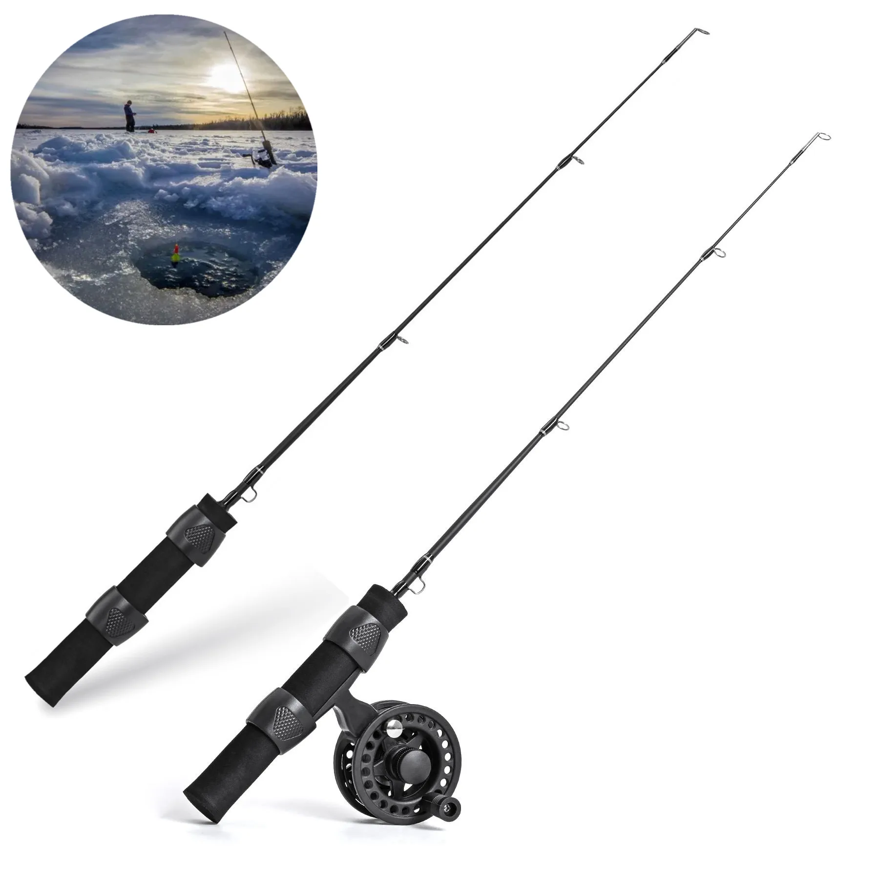 

51cm/20inch Single Section Fishing Rod Single Section EVA Handle Ice Fishing Rod Reel Glass Fiber Raft Fishing Pole