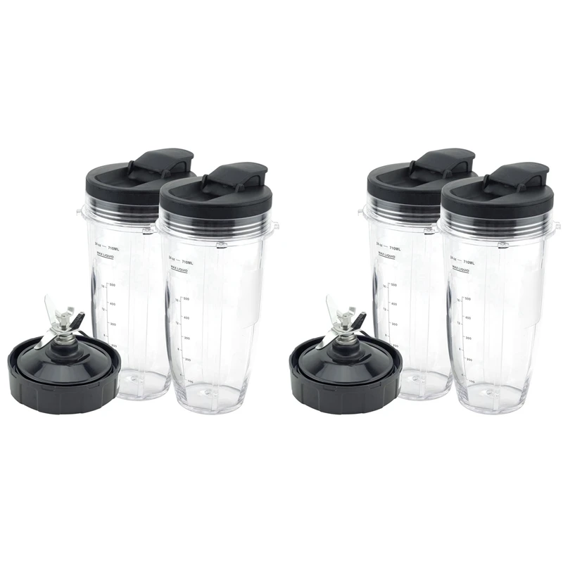 

Blender Replacement Parts For Ninja, 4 24Oz Cups With To-Go Lids, 7 Fins Extractor Blade, For Nutri Ninja Auto IQ