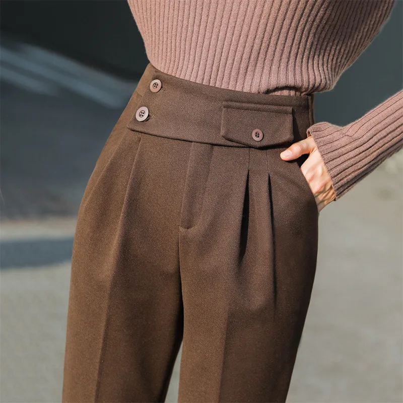 

High Waist Woolen Pants Women's Autumn and Winter 2021 New Loose Cropped Smoke Tube Baggy Pants Korean Style All-Match Draping H