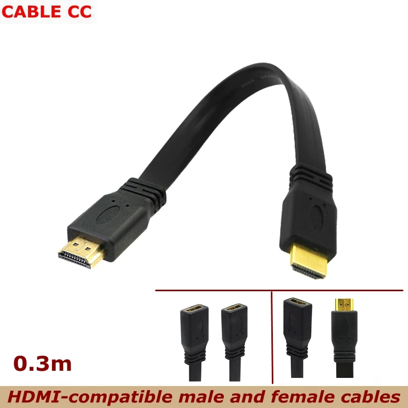 

0.3M For Computer Monitors Gold-plated HDMI-Compatible With Flat Male Female Extended HD Cable, Version 1.4 Supports 3D 1080p