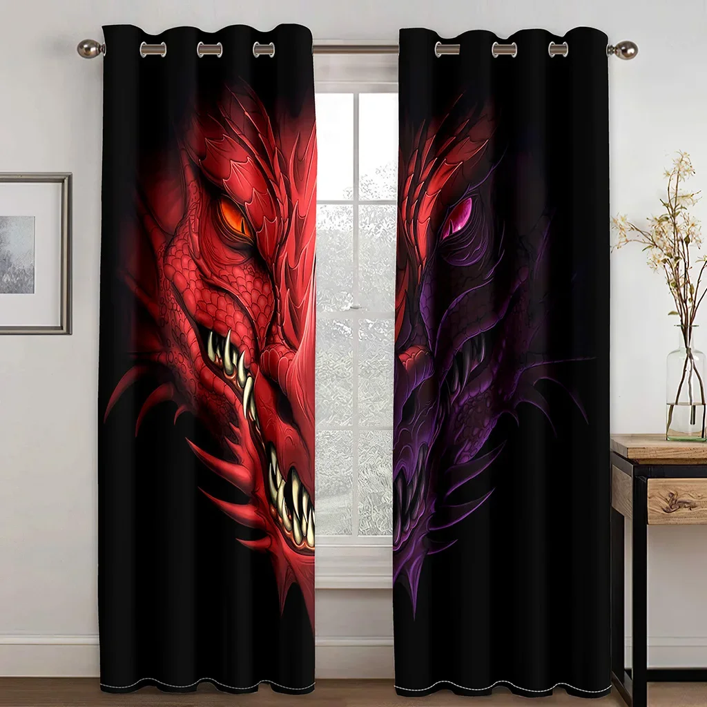 

Custom Cheap 3D Print Red Dragon Design Two 2 Pieces Free Shipping Thin Curtains for Living Room Bedroom Window Drape Decoration