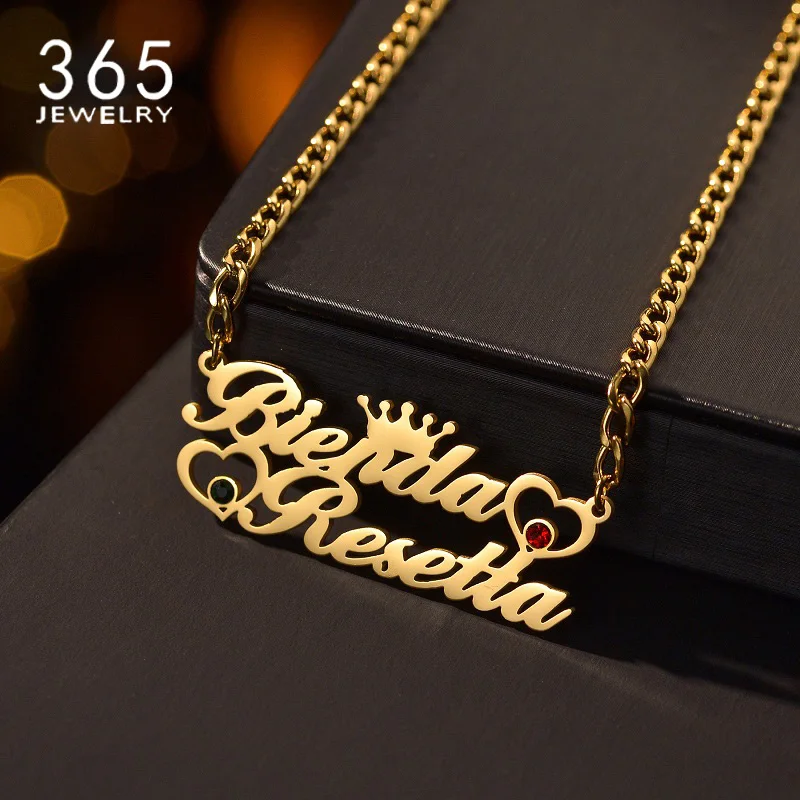 365 Customized Name Necklaces Double Names Hearts Stainless Steel Thick Chain With Birthstones Nameplate For Women Girls Jewelry
365 Customized Name Necklaces Double Names Hearts Stainless Steel Thick Chain With Birthstones Nameplate For Women Girls Jewelry