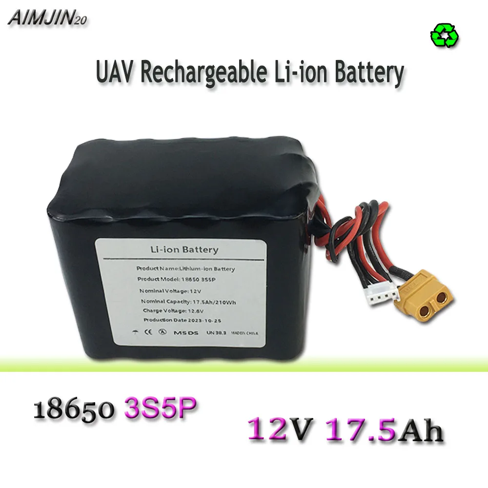 3S5P 12V 17.5Ah 12.6V High Capacity UAV Rechargeable Li-ion Battery for Various RC Airplane Quadrotor XH2.54-4P XT60
3S5P 12V 17.5Ah 12.6V High Capacity UAV Rechargeable Li-ion Battery for Various RC Airplane Quadrotor XH2.54-4P XT60