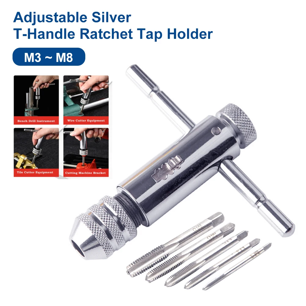 New Wrench Hand Tools Adjustable T-Handle Ratchet Tap Holder Wrench Set With 5Pcs M3-M8 Machine Screw Thread Metric Plug Tap
New Wrench Hand Tools Adjustable T-Handle Ratchet Tap Holder Wrench Set With 5Pcs M3-M8 Machine Screw Thread Metric Plug Tap