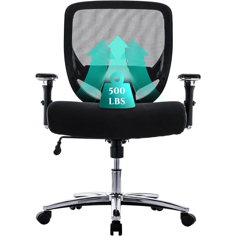 

Big and Tall Office Chair 500lbs, Heavy Duty Ergonomic Mesh Computer Executive Desk with Wide Thick Seat, 4D Armrests
