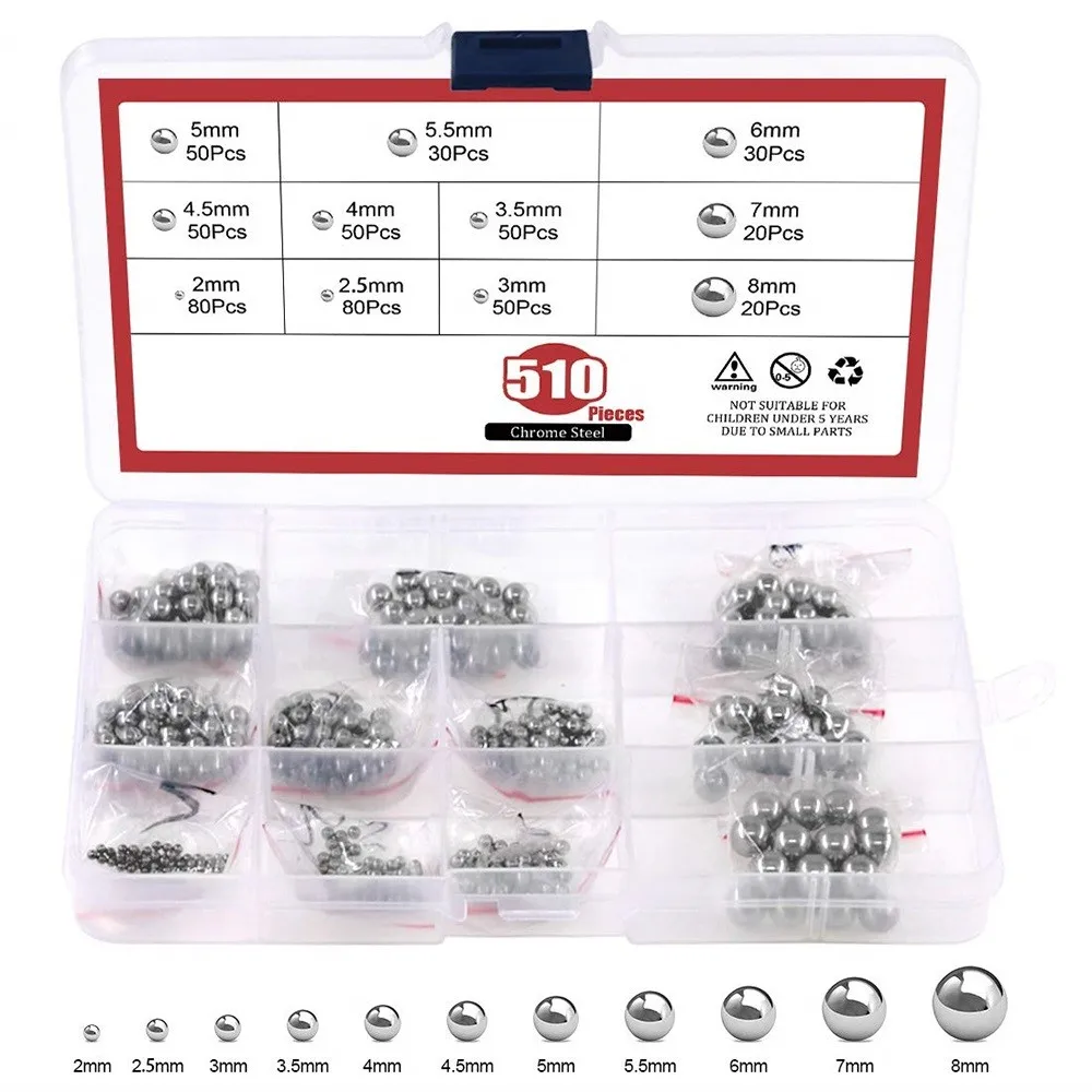 510pcs Steel Balls M2-M8 Hunting Slingshot Iron Ball Hitting Bearing Balls Set For Instruments Electronic Components Auto Parts
510pcs Steel Balls M2-M8 Hunting Slingshot Iron Ball Hitting Bearing Balls Set For Instruments Electronic Components Auto Parts