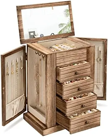 Box for Women, 5 Layer Large Wood Boxes & Organizers for Necklaces Earrings Rings Bracelets, Rustic Organizer with Drawers a Gri
Box for Women, 5 Layer Large Wood Boxes & Organizers for Necklaces Earrings Rings Bracelets, Rustic Organizer with Drawers a Gri