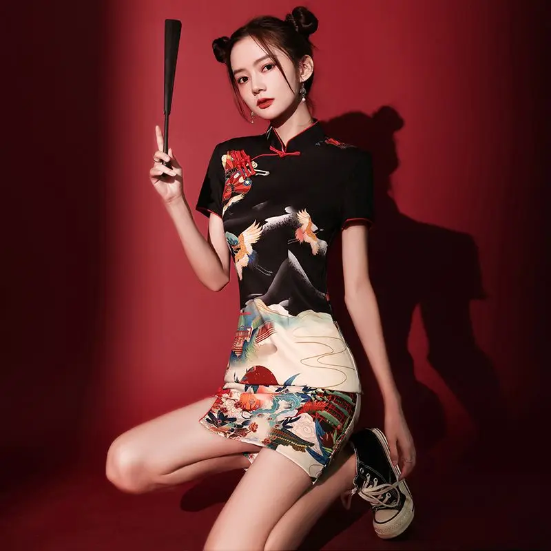 

China-Chic Cheongsam Summer New Fried Street Young Girls Improved Retro Chinese Style Dress Short Qipao 2024