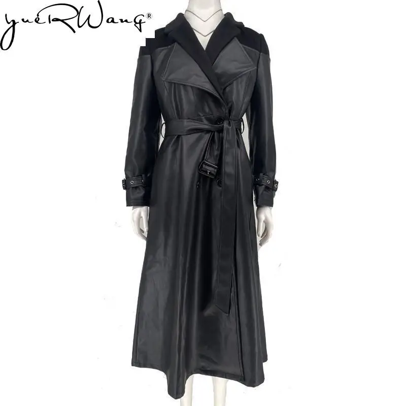 yuerwang Women 2023 vintage PU Leather Spring Trench Coat For Women Patchwork Double Breasted Lace Up Windbreaker Long Overcoat
yuerwang Women 2023 vintage PU Leather Spring Trench Coat For Women Patchwork Double Breasted Lace Up Windbreaker Long Overcoat