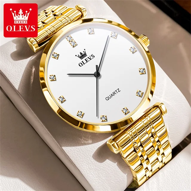 OLEVS-Montres de Luxe pour Homme, Mode Simple, Mouvement à Quartz Original, Étanche, Or, Acier Inoxydable, Zcomprend à l'Échelle 1