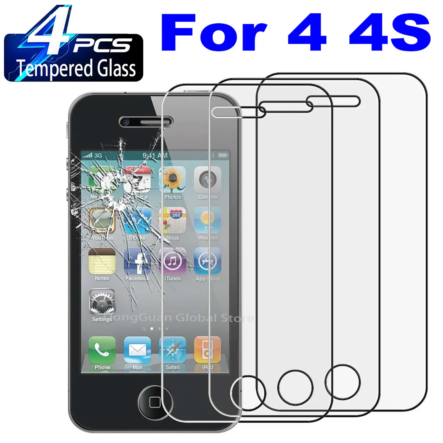 

2/4Pcs Tempered Glass For iPhone 4 4S Screen Protector Glass Film