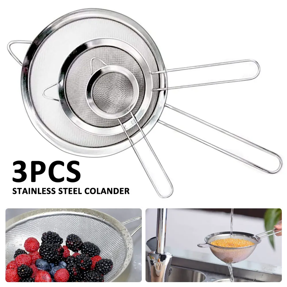 3Pcs Fine Mesh Strainer Stainless Steel Colander Sieve Sifter 3" 5.5" 7.9" Kitchen Flour Filter Small Medium Large Metal
3Pcs Fine Mesh Strainer Stainless Steel Colander Sieve Sifter 3" 5.5" 7.9" Kitchen Flour Filter Small Medium Large Metal