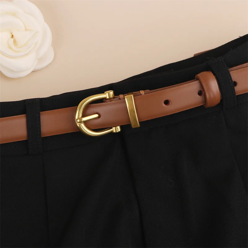 

Genuine leather belt small fine brown ladies versatile embellished jeans leather belt korean fashion suit trouser belt