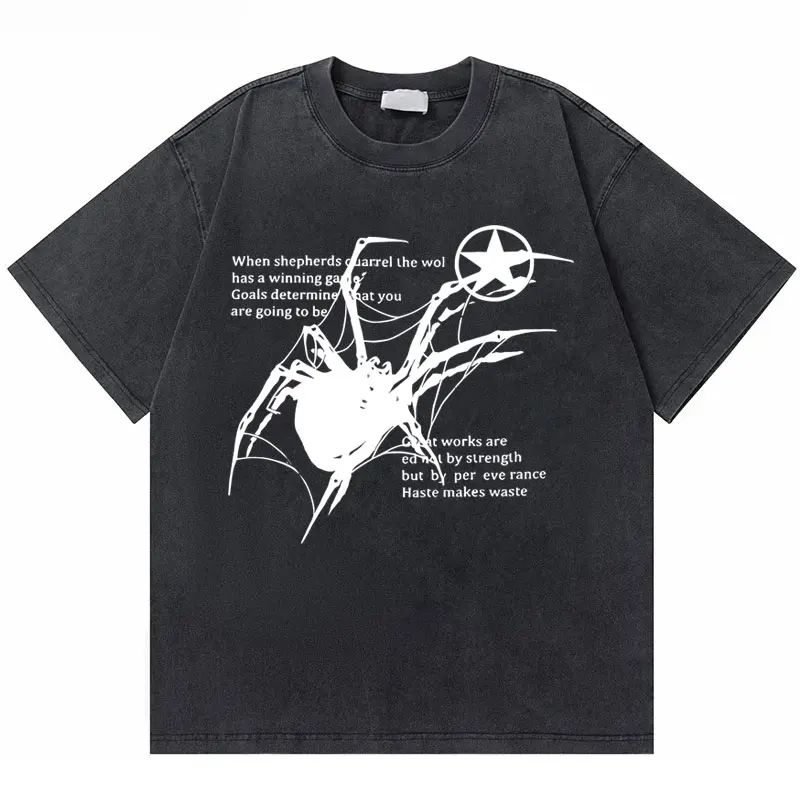 

Washed Vintage Spider Graphic Tshirt Y2k Streetwear Men Women Hip Hop Oversized T Shirts Casual Cotton Tops Tees Fashion T-shirt