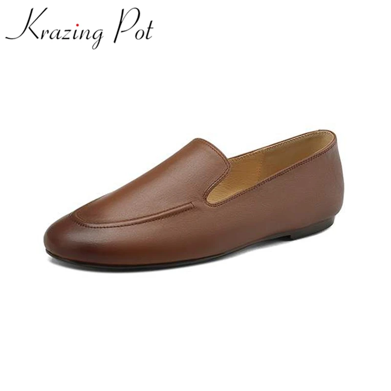 Krazing Pot Full Grain Leather Retro Fashion Round Toe Spring Shoes Size 40 Simple Style Daily Wear Slip on Solid Women Flats 
Krazing Pot Full Grain Leather Retro Fashion Round Toe Spring Shoes Size 40 Simple Style Daily Wear Slip on Solid Women Flats