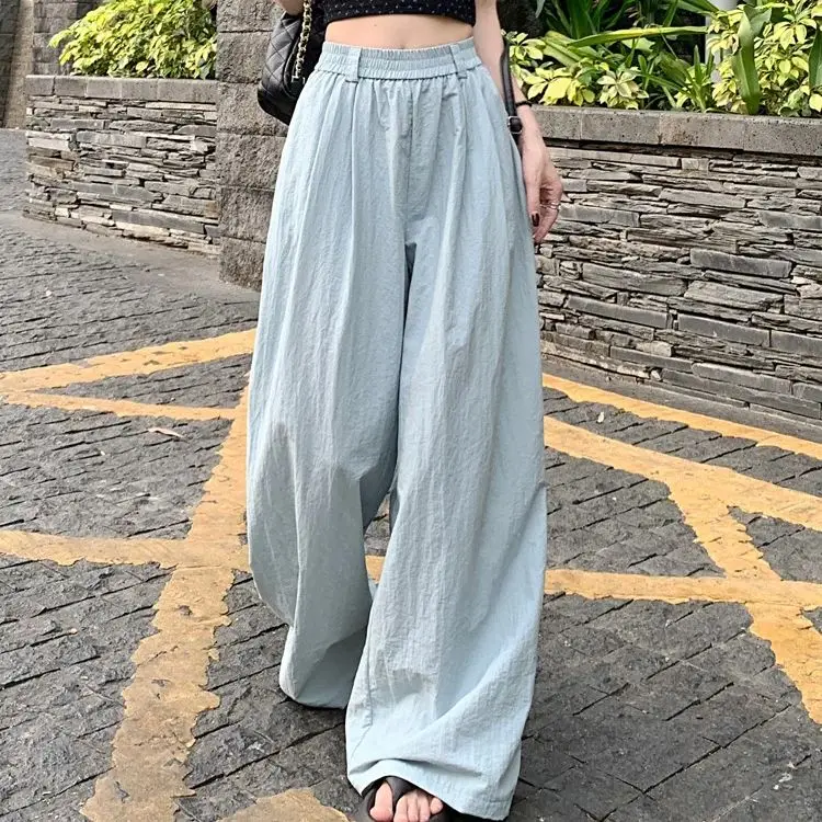 

Khaki casual Yamamoto pants women's summer high-waisted straight pants retro loose wide-leg floor-length trousers