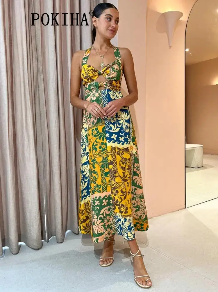 POKIHA Elegant A-line Sleeveless Slim Vintage Print Halterdress Backless Hollow Out Bandage Summer Fashion Women Long Dress
POKIHA Elegant A-line Sleeveless Slim Vintage Print Halterdress Backless Hollow Out Bandage Summer Fashion Women Long Dress