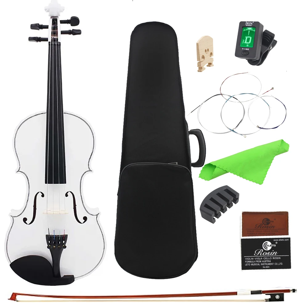 

4/4 Violin Suitable for Beginners Student White Violin with Case/Bow/Strings/Tuner/Mute/Violin Bridges Accessories Violin Sets