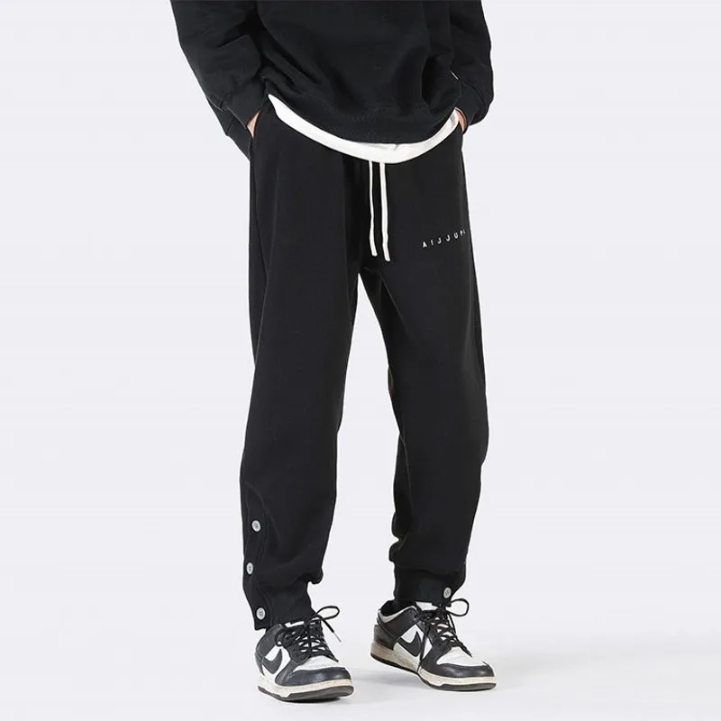 

New Fashion Men's Jogger Pants Ankle Button Letter Logo Casual Long Tapered Sweatpants Black Khaki Drawstring Trousers Male