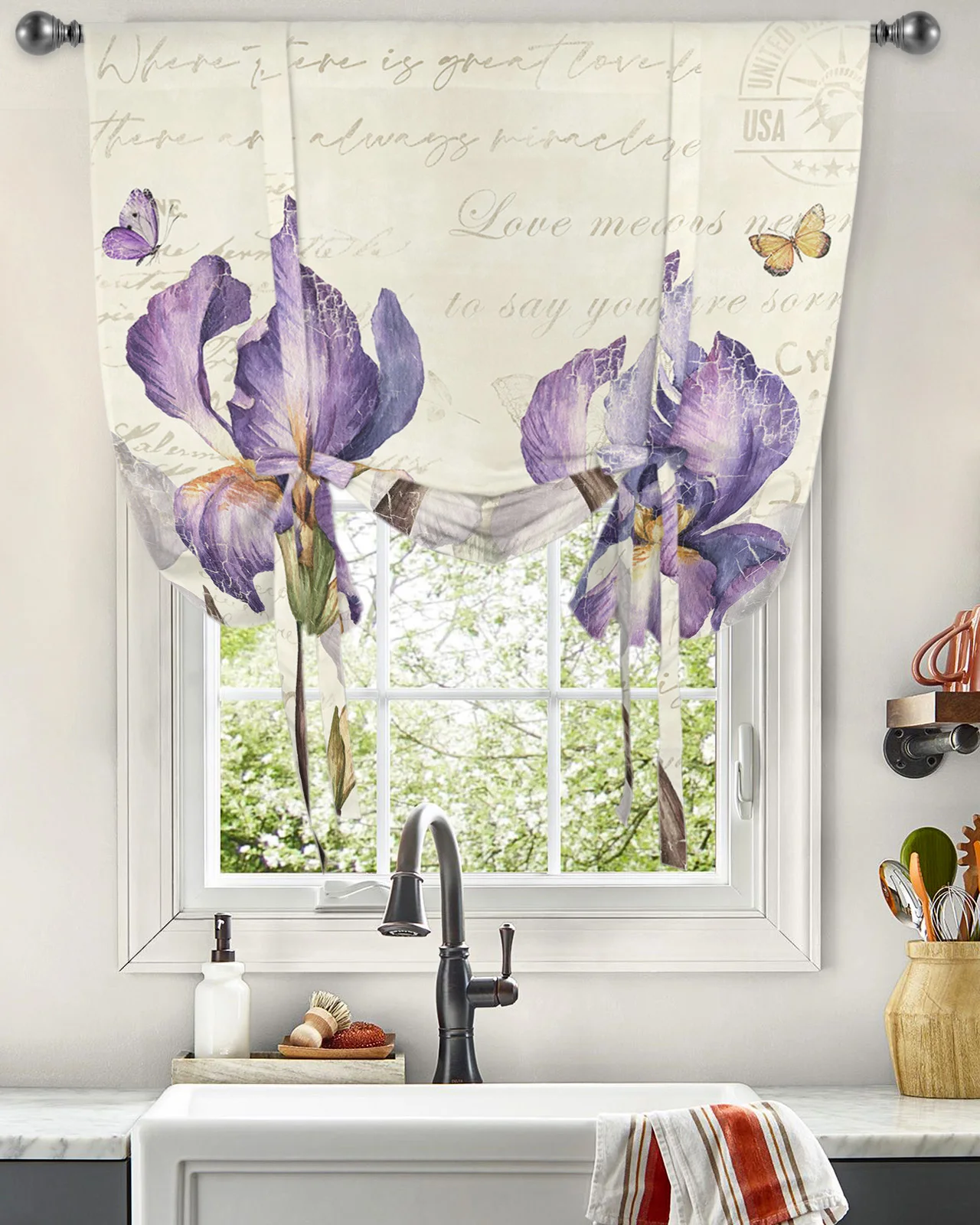 

Винтажная занавеска на окна в деревенском стиле с изображением радужной бабочки для гостиной и кухни, римские занавески, шторы для домашнего декора, драпировки