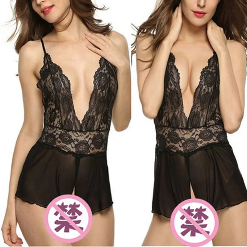 

Top Fashion Women's Sexy Open Crotch Perspective Mesh Lace Nightdress European And American Sexy Lingerie