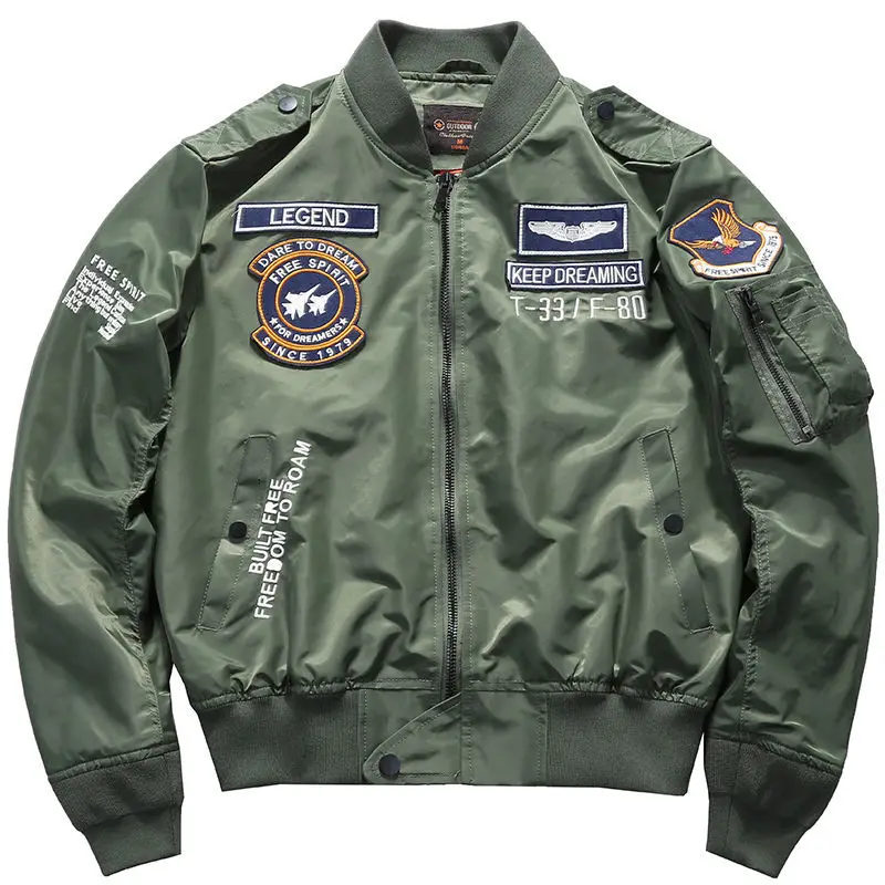

USA Man's Bomber Jacket Baseball Uniform Air Force One Army Aviation Jumper Aviator Workwear Baseball Jersey Embroidery Coat Men