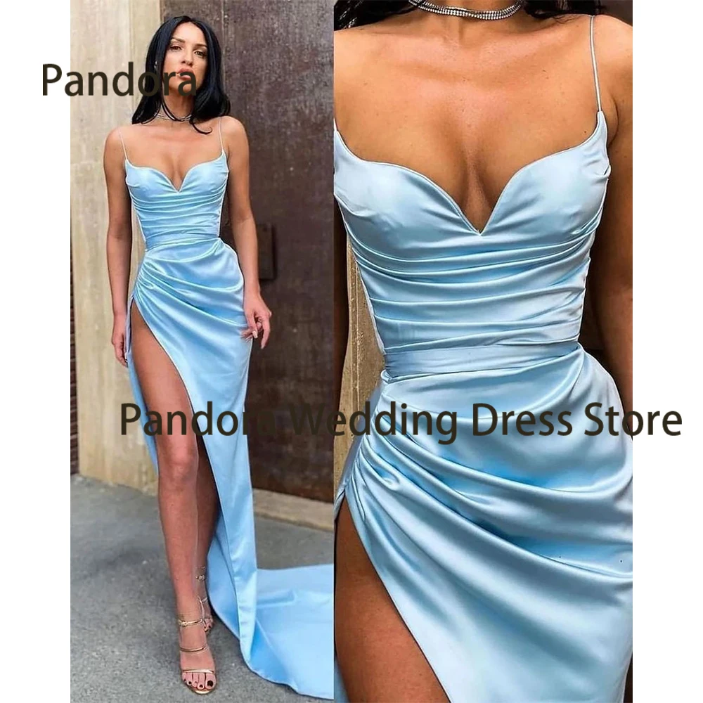

Pandora Sexy formal evening gown with floor-length Spaghetti Strap mermaid pleated slit women's birthday cocktail party dress