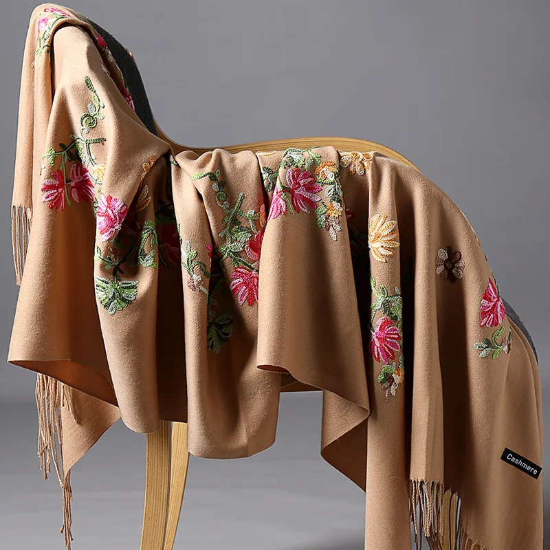 

Women Embroidery Paisley Pashmina Thicken Warm Winter Cashmere Scarf Lady Tassel Shawl Blanket Scarves Bufanda Mejur Wraps