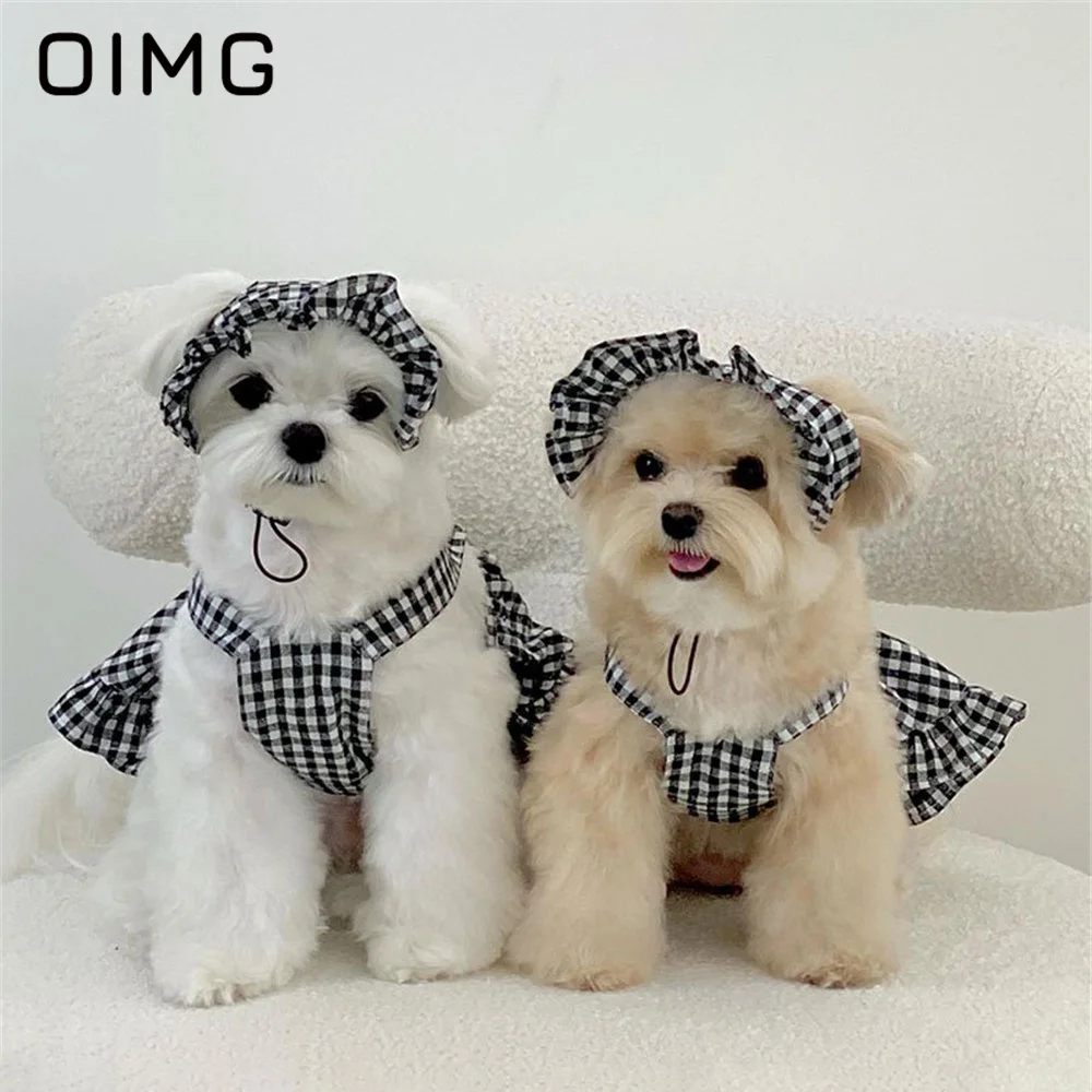 

OIMG Spring Summer Dog Cat Clothes Shirt Plaid Suspender Skirt Small Medium Dogs Suit Teddy Bichon Schnauzer Pet Clothing