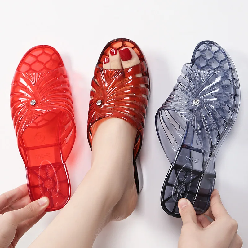 Women's Summer Anti slip Thickened External Wear Sandal Slippers Crystal Transparent Jelly Mid Heel Plastic Slope Heel Slippers
Women's Summer Anti slip Thickened External Wear Sandal Slippers Crystal Transparent Jelly Mid Heel Plastic Slope Heel Slippers