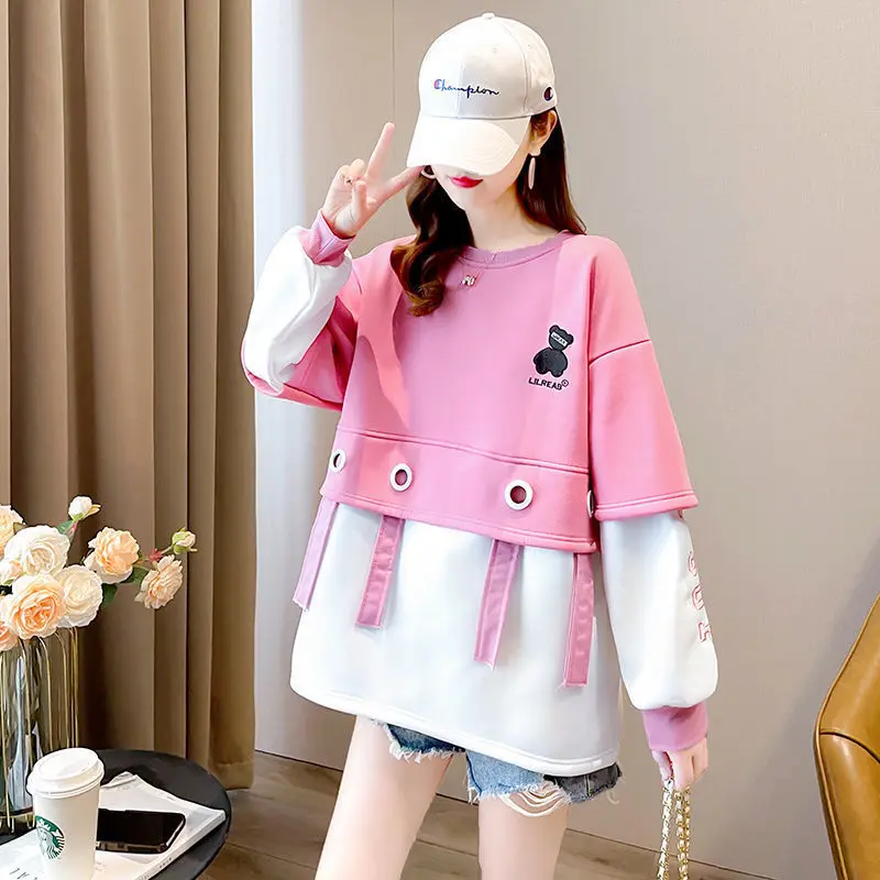 Womens Fake Two Pullover Lazy Loose Fashion Fried Street Sweatshirt Spring Autumn 2022 New Letter Embroidery Wild Hoodies Tops
Womens Fake Two Pullover Lazy Loose Fashion Fried Street Sweatshirt Spring Autumn 2022 New Letter Embroidery Wild Hoodies Tops