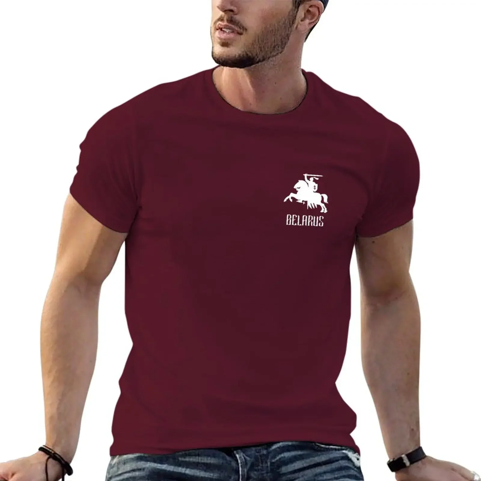 

Контурная Пагоня з надпсам BELARUS T-shirt oversizeds vintage clothes workout shirts for men