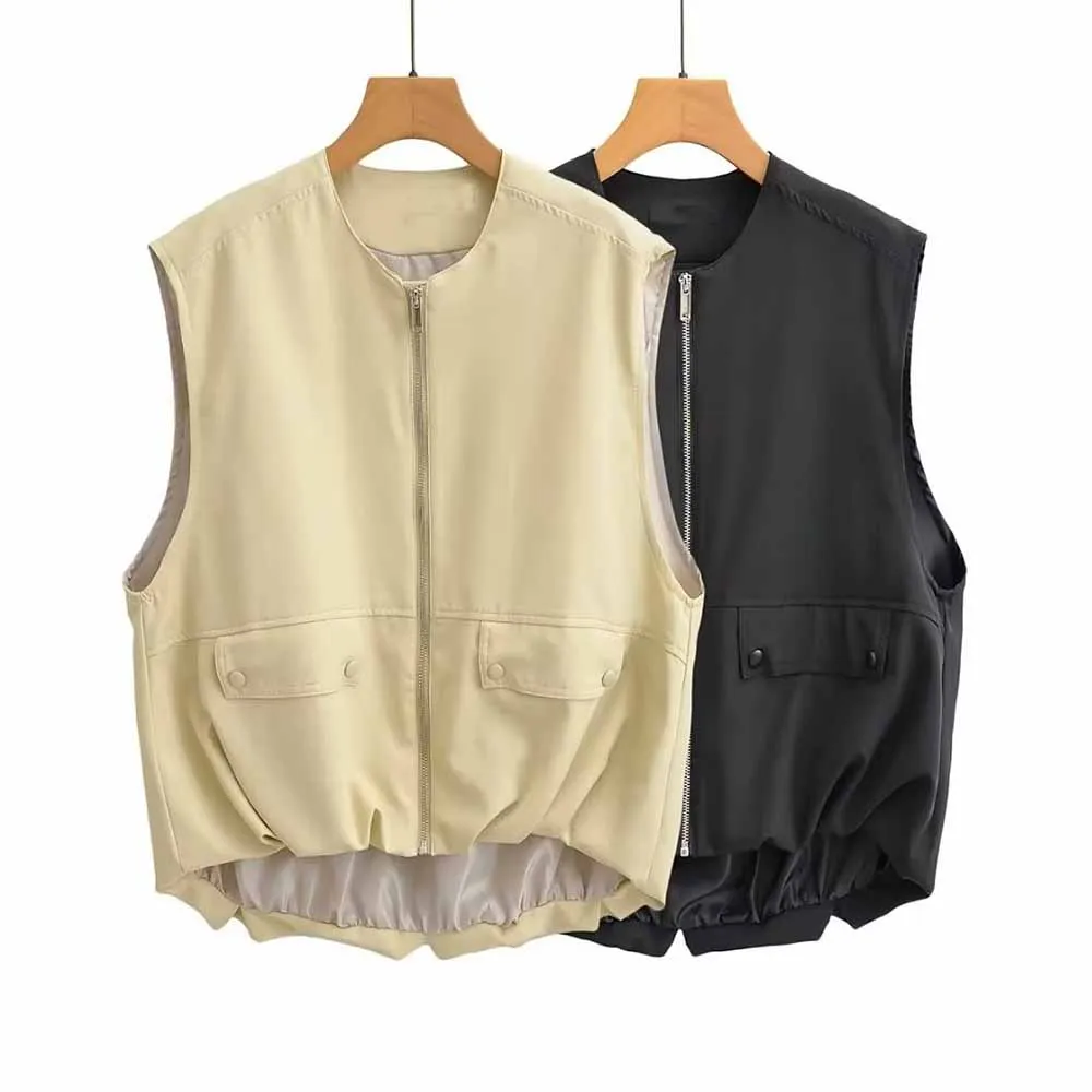 

Women's 2023 Fashion Two-color Casual Joker Short Vest Retro Sleeveless Elastic Hem Women's Vest Jacket Fashion Chic Top.