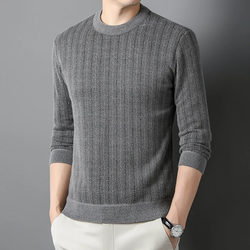 

Men Camel Gray Blue Green Basic Sweaters Striped Pullover Thick Fleece Soft Knitted Tops Nylon Polyester Viscose Blend Knitwear