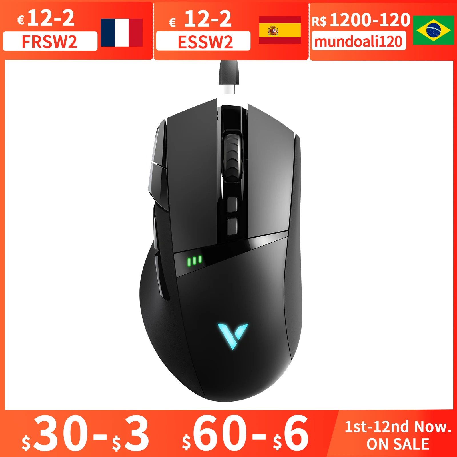 

RAPOO VT350C Gaming Mouse Wired and Wireless Dual Modes Rechargeable 11 Programmable Buttons 5 Adjustable DPI RGB Backlight