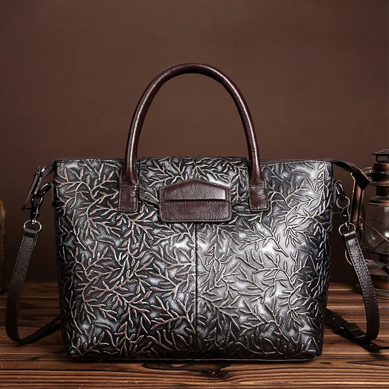 

Vintage Trend Women Embossed Handbag Genuine Leather First Layer Cowhide Famous Brand Casual Messenger Shoulder Bags New