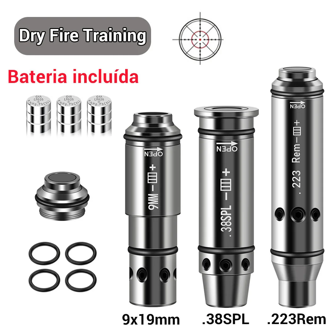Laser Training Bullet 9mm/.38SPL/223Rem Dry Fire Training Cartridge Tactical Red Dot Laser Training Bore Sight with Battery
Laser Training Bullet 9mm/.38SPL/223Rem Dry Fire Training Cartridge Tactical Red Dot Laser Training Bore Sight with Battery